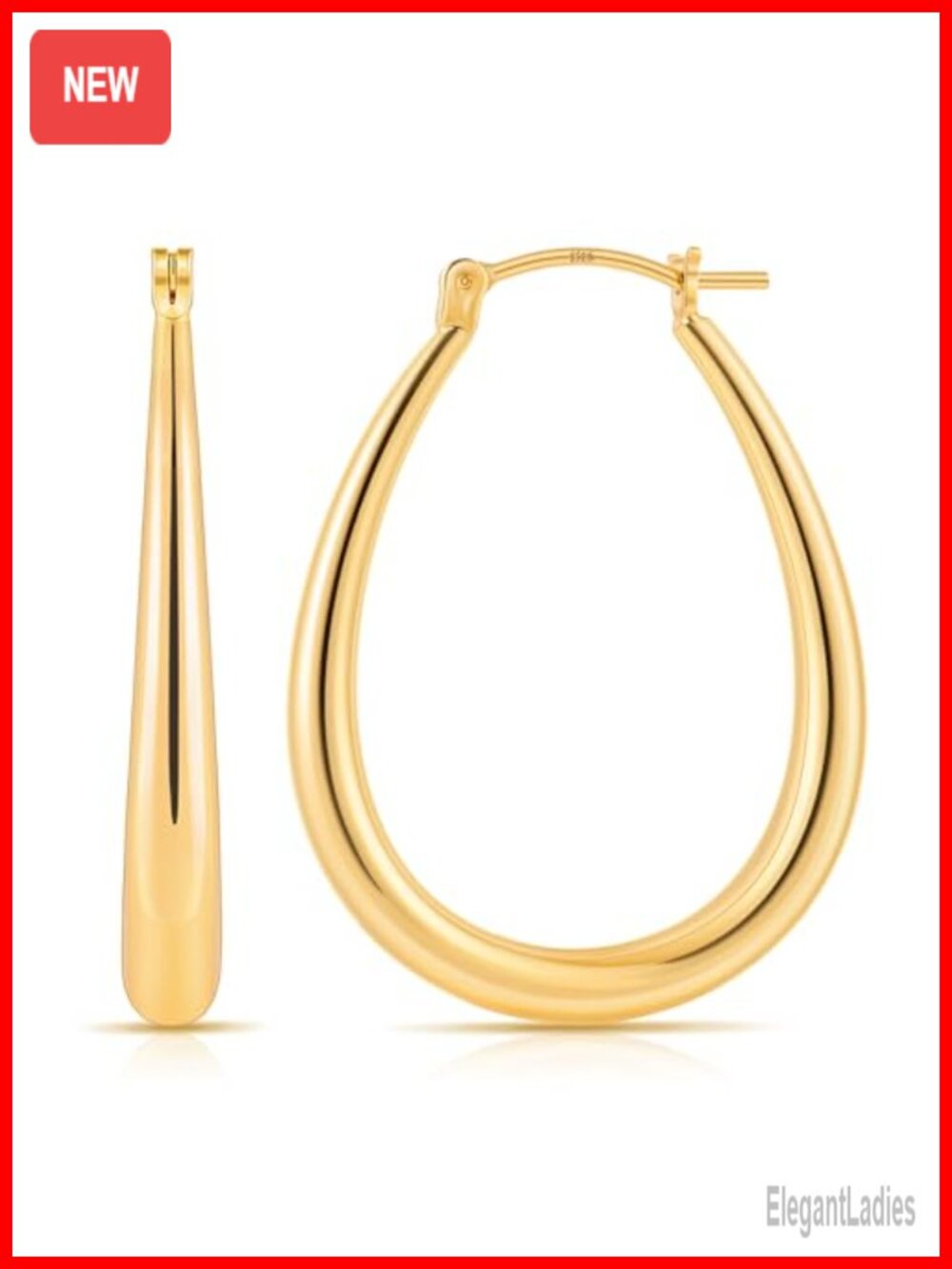 Chunky Oval Hoop Earrings 14K Gold Plated 925 Sterling Silver Post 1.2in